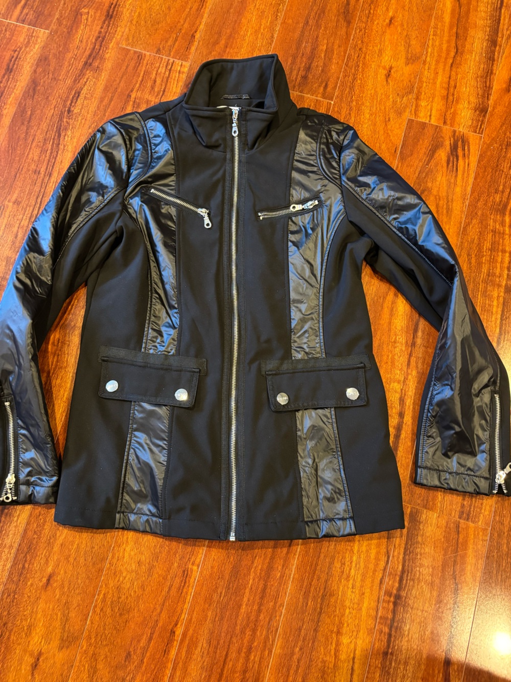 DKNY Black Mixed-Media Bomber Jacket